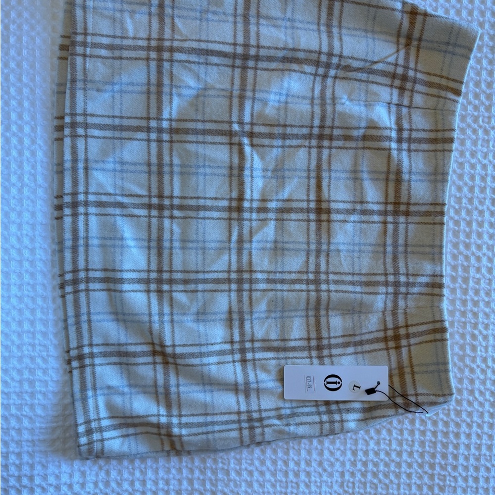Plaid Mini Skirt in Cream and Brown
